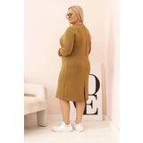 Kesi Włoski Plus Size women's dress with a V-neck and sleeves in olive, butter color | ePonuda.com