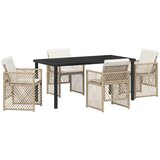 vidaXL 5-delni jedilni set za vrt s poudarki bež poli ratan, vrtna miza črna 160x80x73 cm iz kaljenega stekla Cene
