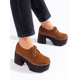 SHELOVET Brown women's lace-up shoes with a chunky Sheovet sole