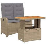  2-dijelni vrtni blagovaonski set od poliratana s jastucima bež Dužina stola 90 cm | Shoptok.si