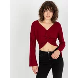 Fashionhunters Women's blouse crop top with long sleeves - burgundy