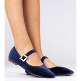 Gemre Navy blue women's velour ballet flats with a buckle Kvitta | Shoptok.si