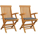 The Living Store Vrtni stoli s sivimi blazinami 2 kosa trdna tikovina - Vrtni Stol, (21466293) | Shoptok.si