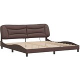  Posteljni okvir z LED lučkami rjav 200x200 cm umetno usnje, (21111703) | Shoptok.si