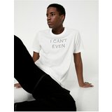Koton Slogan Printed T-Shirt Crew Neck Short Sleeve Slim Fit Cene