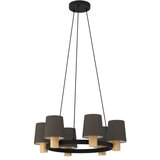 Eglo Edale viseća lampa 6xE27, Ø70 cm, crna/drvo/cappuccino, 43781 | shoptok.hr