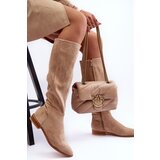 Boto FG2 Suede Boots On Flat Heel Beige Eelin | Shoptok.si