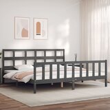 vidaXL Posteljni okvir z vzglavjem siv 200x200 cm trden les | Shoptok.si