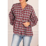 armonika Women's Light Navy Blue Bottoms Checkered Stamped Stamp Shirt with Smocked Sleeves and Elasticated Cene