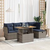 vidaXL Vrtna sedežna garnitura z blazinami 6-delna siv ratan/akacija | Shoptok.si
