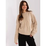 Fashion Hunters Light beige classic sweater with cables Cene