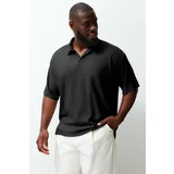 Trendyol Limited Edition Plus Size Black Men's Oversize Textured Ottoman Polo Neck T-Shirt