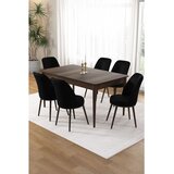 Hanah home trpezarijski set Pir, sto i 6 stolica, ploča u dekoru drveta Baroque, crna tkanina Babyface | Eponuda.com