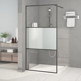 Pregrada za tuš crna 100 x 195 cm s napola mutnim staklom ESG | shoptok.hr