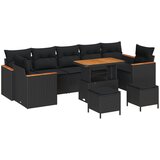 vidaXL 10-delni vrtni sofa s blazinami Črna Poli ratan Akacija, 3-delni vrtni jedilni set z blazinami Črna Poli ratan Akacija Cene