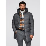 Ombre Men's long quilted jacket with hood - grey Cijene