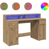  Radni stol s LED svjetlima boja hrasta 140x55x91 cm drveni | Shoptok.si
