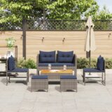 vidaXL Set vanjskih sofa Siva i plava Ratan s metalnim okvirom Standard | shoptok.hr