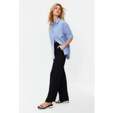 Trendyol Sky Blue Single Pocket Boyfriend Woven Cotton Shirt | Shoptok.si