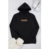 Trendyol Black Oversize/Wide Cut Letter Printed Hooded Fleece Sweatshirt Cene