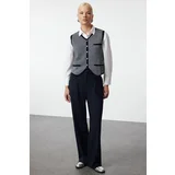 Trendyol Navy Blue Striped Buttoned Fitted Vest