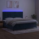  Box spring postelja z vzmetnico LED temno modra 200x200cm žamet | Shoptok.si
