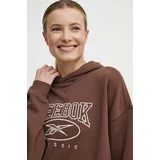 Reebok Classic Bombažen pulover Archive Essentials ženski, rjava barva, s kapuco, 100075645