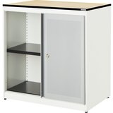 mauser Omara z drsnimi vrati, akustični učinek, plošča s polnim jedrom, VxŠxG 818 x 800 x 432 mm, 1 polica, čista bela / aluminijasto siva / javor | Shoptok.si