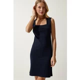Happiness İstanbul Women's Navy Blue Square Neck Thick Strap Knitted Dress