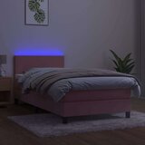  Box spring postelja z vzmetnico LED roza 100x200 cm žamet | Shoptok.si