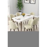 Hanah home trpezarijski set Rut, sto na razvlačenje i 6 stolica, bela ploča, noge boje oraha, krem tkanina Babyface | Eponuda.com