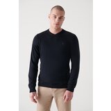 Avva Men's Black V Neck Wool Blended Standard Fit Regular Cut Knitwear Sweater Cene