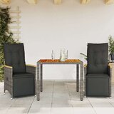 vidaXL Vrtna bistro garnitura 3-delna z blazinami siv poli ratan | Shoptok.si