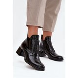 Zazoo Leather Lacquered Block Heel Boots with Decorative Detail Insulated | shoptok.hr