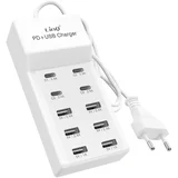 Večportna polnilna postaja 4 USB-C + 6 USB 50W kabel 1m kompaktna, Bela, (5000213747)