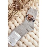 Kesi Warm cotton socks with teddy bear, grey Cene