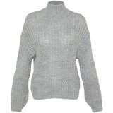 Trendyol Gray Wide Fit Soft Textured Basic Collar Knitwear Sweater Cene