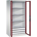 C+P Omara s krilnimi vrati z akrilnim steklom, VxŠxG 1950 x 930 x 600 mm, 4 police, 3 predali, svetlo sive / rubinasto rdeče barve | Shoptok.si