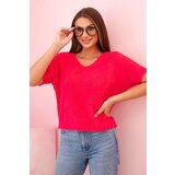 Kesi Włoski Women's sweater made of soft fluff with a V-neck short sleeves fuchsia Cene