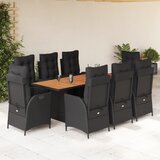 vidaXL 9-dijelni vrtni blagovaonski set s jastucima crni od poliratana | shoptok.hr