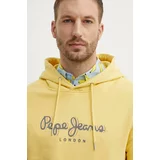 PepeJeans Bombažen pulover SAUL HOODIE moški, rumena barva, s kapuco, PM582695