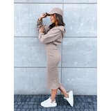 DStreet Komplet damski prążkowana sukienka midi i bluza MISTI beżowy | shoptok.hr