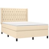  Box spring postelja z vzmetnico LED krem 140x200 cm blago, (20897302) | Shoptok.si
