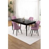 Hanah home trpezarijski set Pir, sto i 4 stolice, ploča u dekoru crnog mermera, roze tkanina Babyface | Eponuda.com