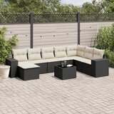 Maison Chic Seti vrtnega pohištva - Vrtna garnitura - Vrtni pohištvo set 9-delna z blazinami črn poli ratan, (21808611) | Shoptok.si