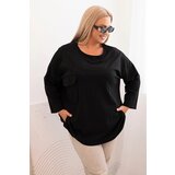 Kesi Włoski Plus Size women's blouse with cotton, featuring a pocket and rolled-up sleeves black Cijene