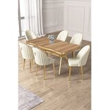 Hanah home trpezarijski set Pem, sto i 6 stolica, ploča u dekoru Hazar, zlatne noge, krem tkanina Babyface | Eponuda.com