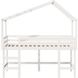  Krevet na kat s ljestvama i krovom bijeli 90x190 cm od borovine | shoptok.hr