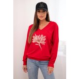 Kesi Women's blouse with v-neck and embroidered flower red Cijene