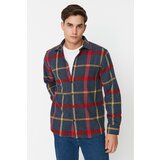 Trendyol Navy Blue Men Regular Fit Woodcut Plaid Shirt | Shoptok.si